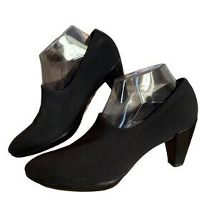ECCO Sculptured‎ 45 Black Fabric Block Heel Pumps Leather Lined EUC 9.5/40